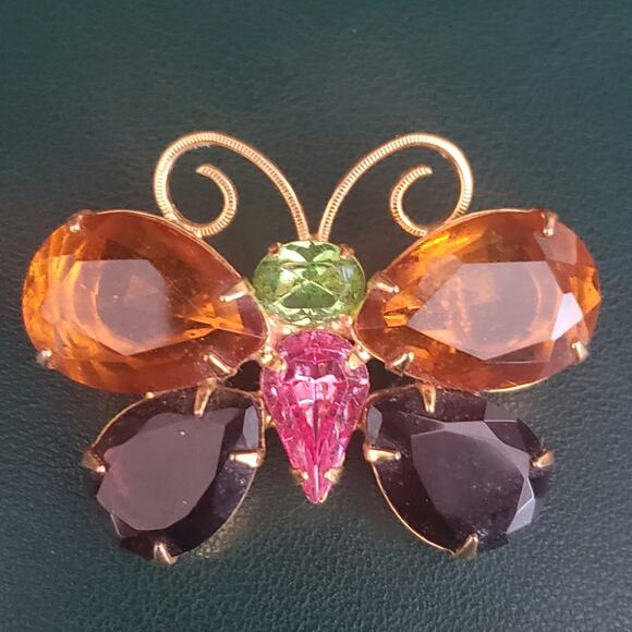 Joan Rivers Jewelry - Vintage Joan Rivers Butterfly Brooch Pin Gold Plated Multicolored Stones 90's